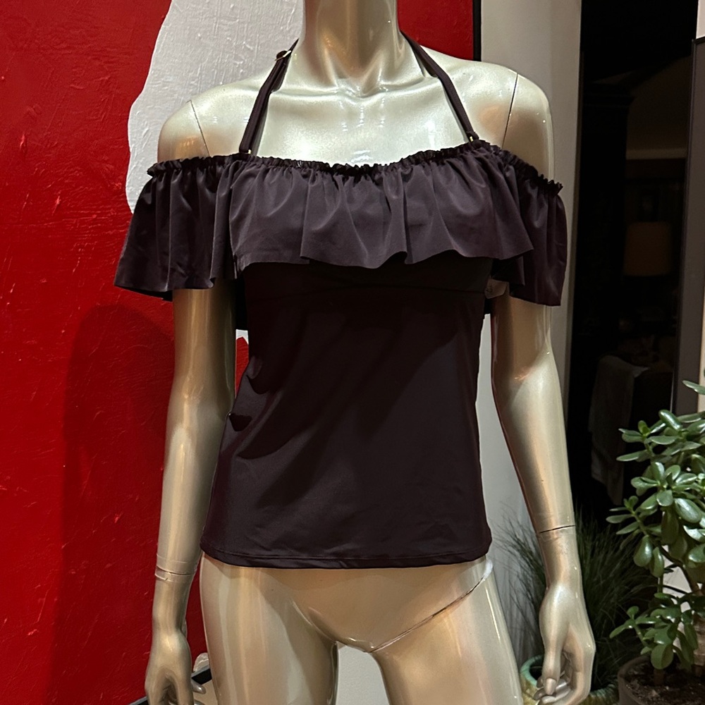 ⚡️Ellen Tracy Dark Wine Off-Shoulder One Piece Swimsuit TOP with built-in bra S